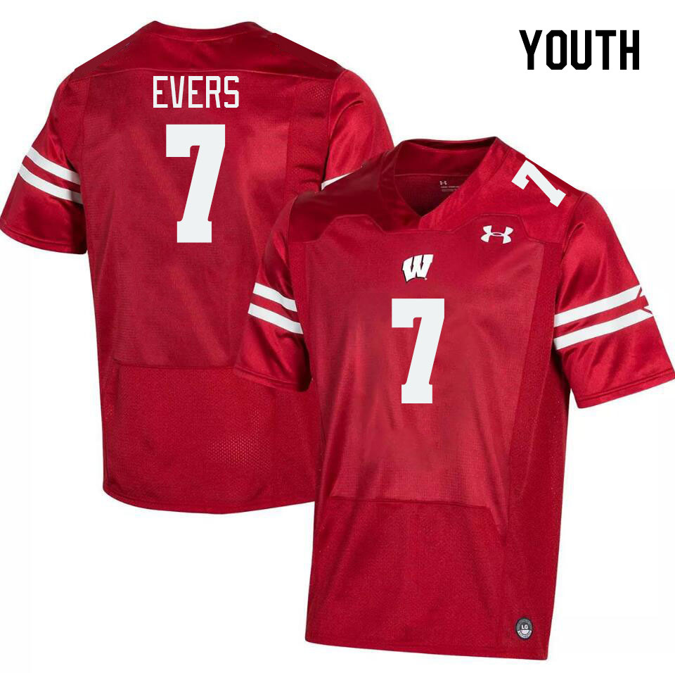 Youth #7 Nick Evers Winsconsin Badgers College Football Jerseys Stitched Sale-Red - Click Image to Close